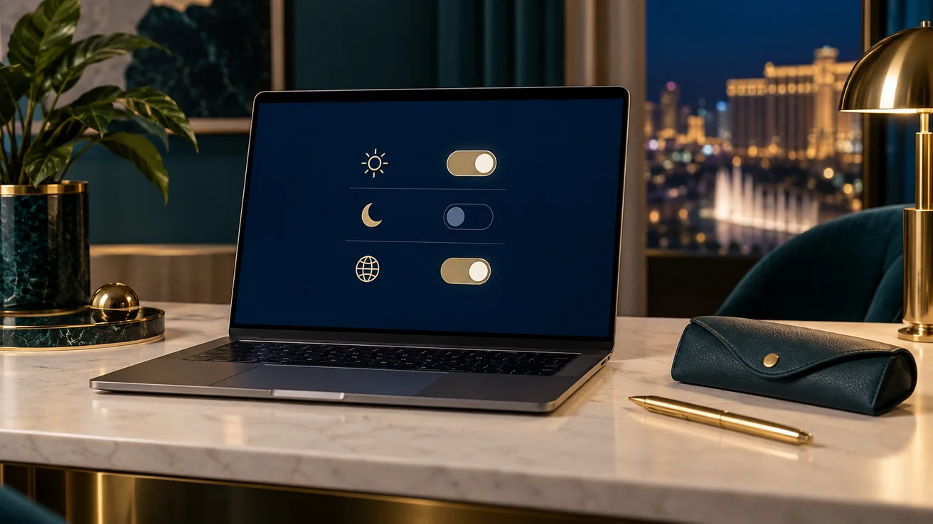 Laptop illustrating browser preference switches — AI illustration