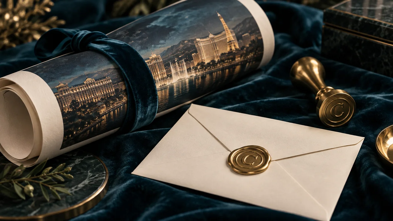 Copyright seal, envelope and a rolled print — AI illustration