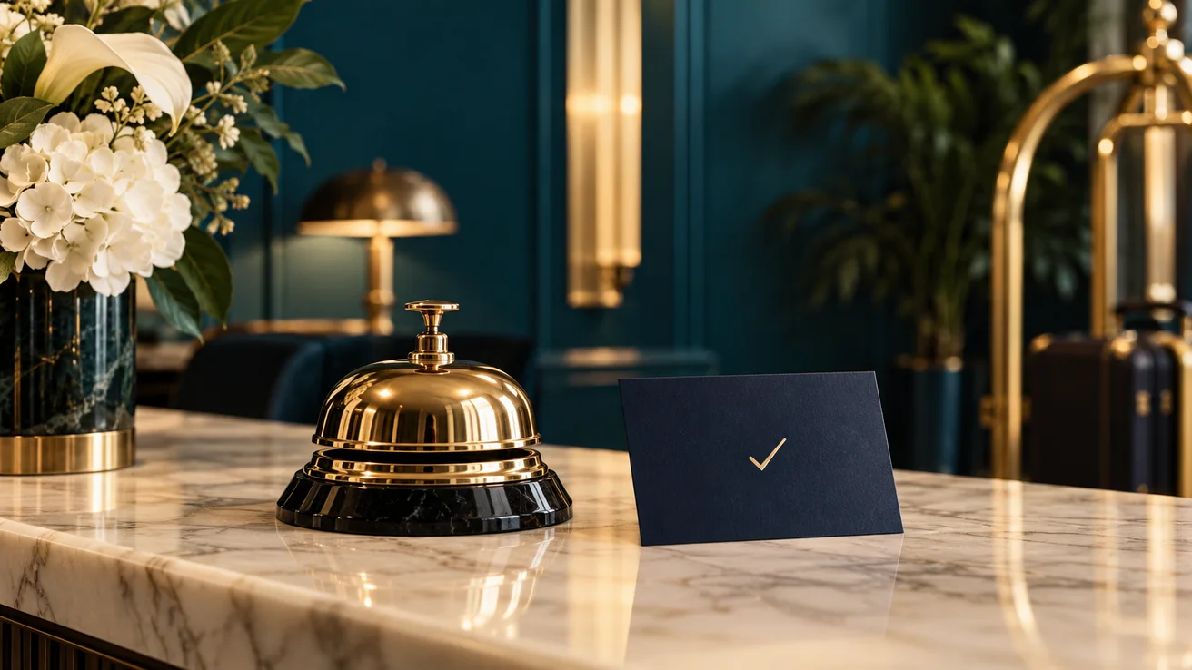 Reception bell and a confirmation card — AI illustration