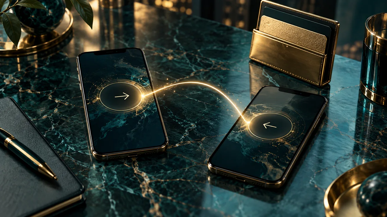 Two smartphones illustrating a digital transfer — AI illustration