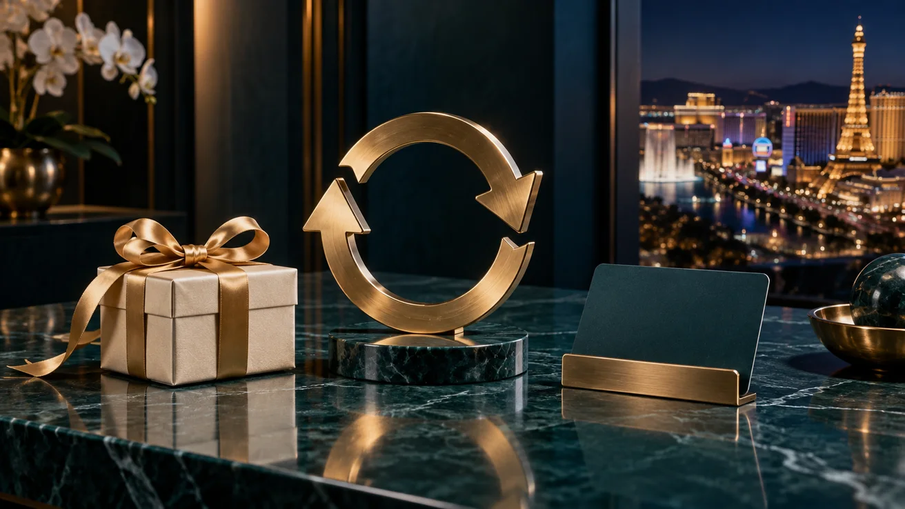 Gift box and a circular return arrow — AI illustration