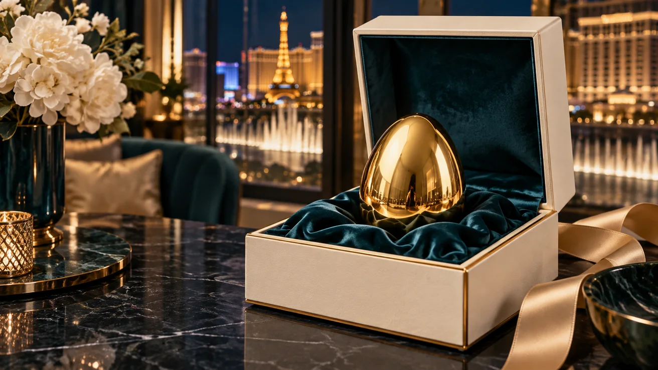 Decorative gold egg inside an ivory gift box — AI illustration